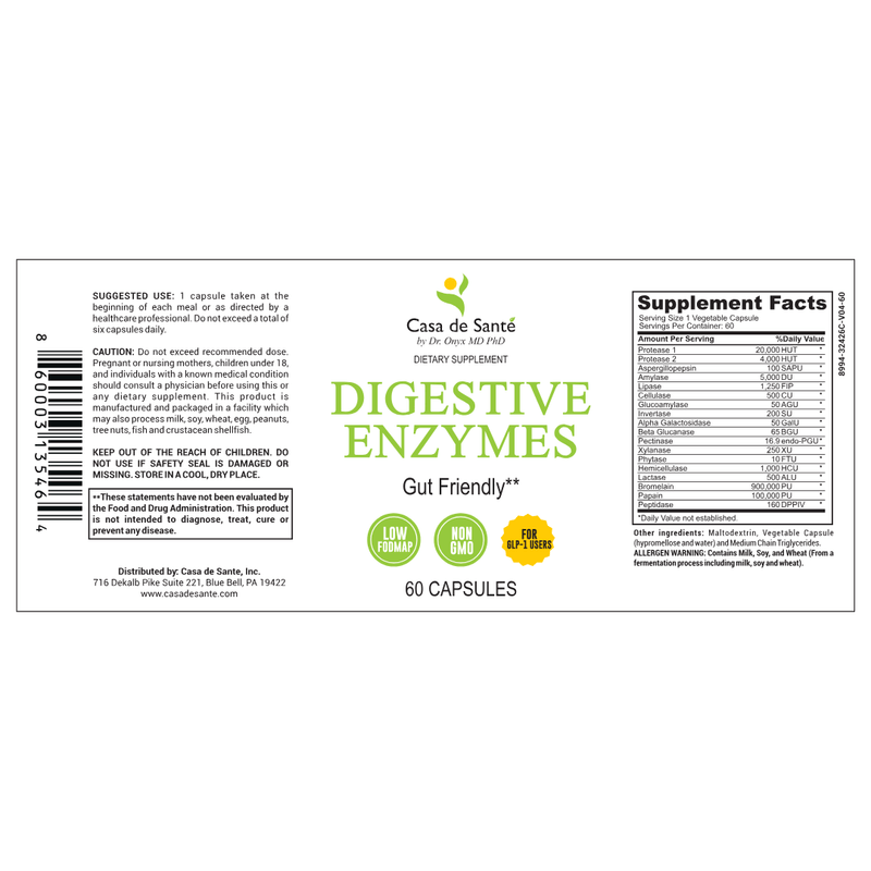 casa de sante FODMAP Digestive Enzymes | Low FODMAP Gut Friendly Support for Heavy Meals & Bloating Digestive Support Supplements