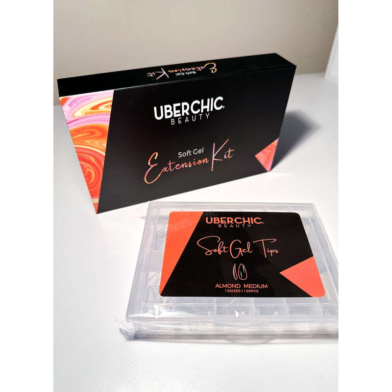 UberChic Beauty [HEMA-Free] Soft Gel Kit: 3-Step Soak Off Nail Extension System with Bonus Gel Top Coat + FREE Soft Gel Tips! False Nails