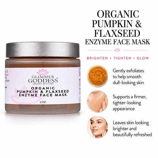 Glimmer Goddess® Organic Skin Care Organic Pumpkin Flaxseed Enzyme Face Mask – Brightening & Tightening Mask for Glowing Skin Masks & Peels White Smoke 2 oz.