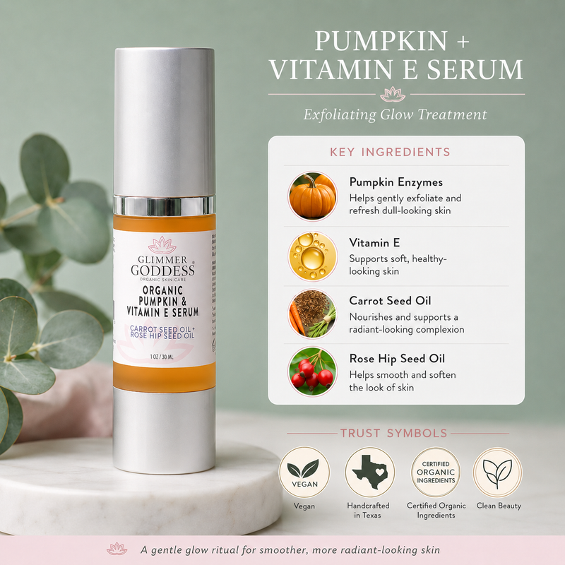Glimmer Goddess® Organic Skin Care Organic Pumpkin Enzyme Serum – Exfoliating Glow Treatment Serums