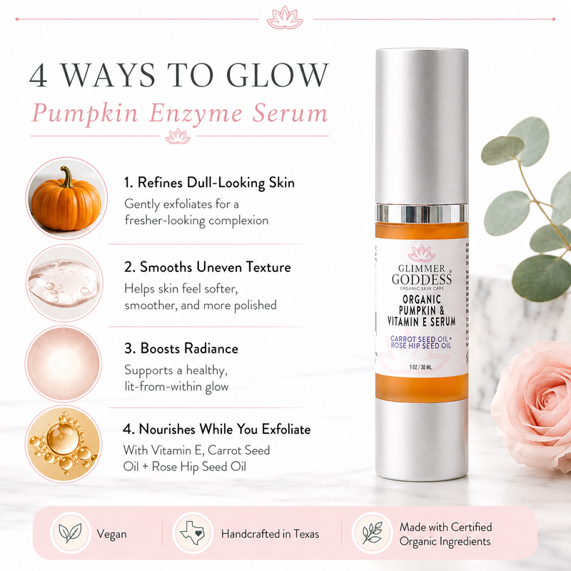 Glimmer Goddess® Organic Skin Care Organic Pumpkin Enzyme Serum – Exfoliating Glow Treatment Serums