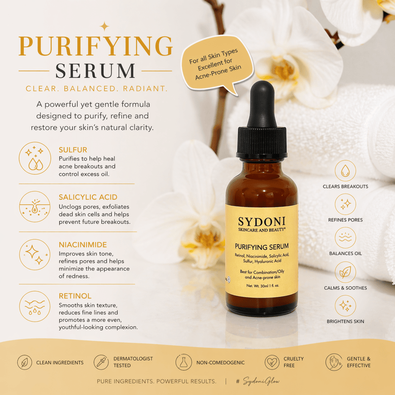 Sydoni Skincare and Beauty SYDONI PURIFYING SERUM with Niacinamide & Retinol | Refine, Clarify & Smooth 30 ml/ 1fl. oz. Serum