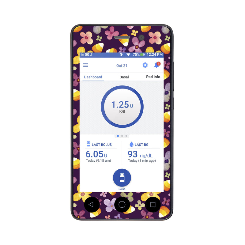 Peelz Purple Floral Sticker for Omnipod DASH® PDM – Pump Peelz Peelz/Stickers