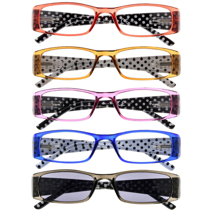 Eyekeeper - 5 Pack Polka Dots Rectangle Reading Glasses R006P