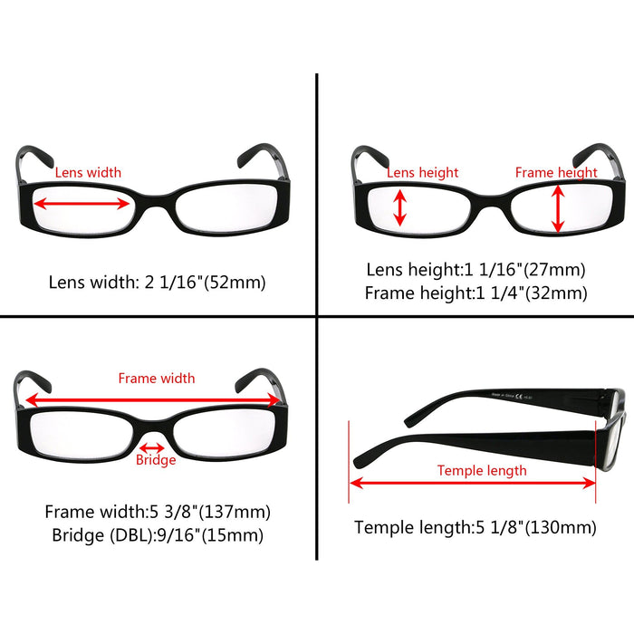 Eyekeeper - 5 Pack Rectangle Stylish Reading Glasses R040-A