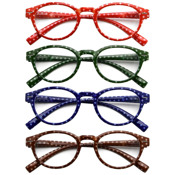 Eyekeeper - 4 Pack Oval Polka Dots Pattern Reading Glasses R091P