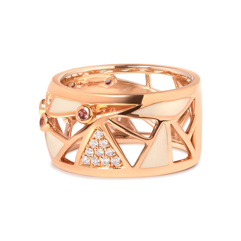 Bids.com 14K Rose Gold 1/3 Cttw Diamond and Pink Tourmaline Cigar Band Ring with White Enamel (G-H Color, SI1-SI2 Clarity) Rings