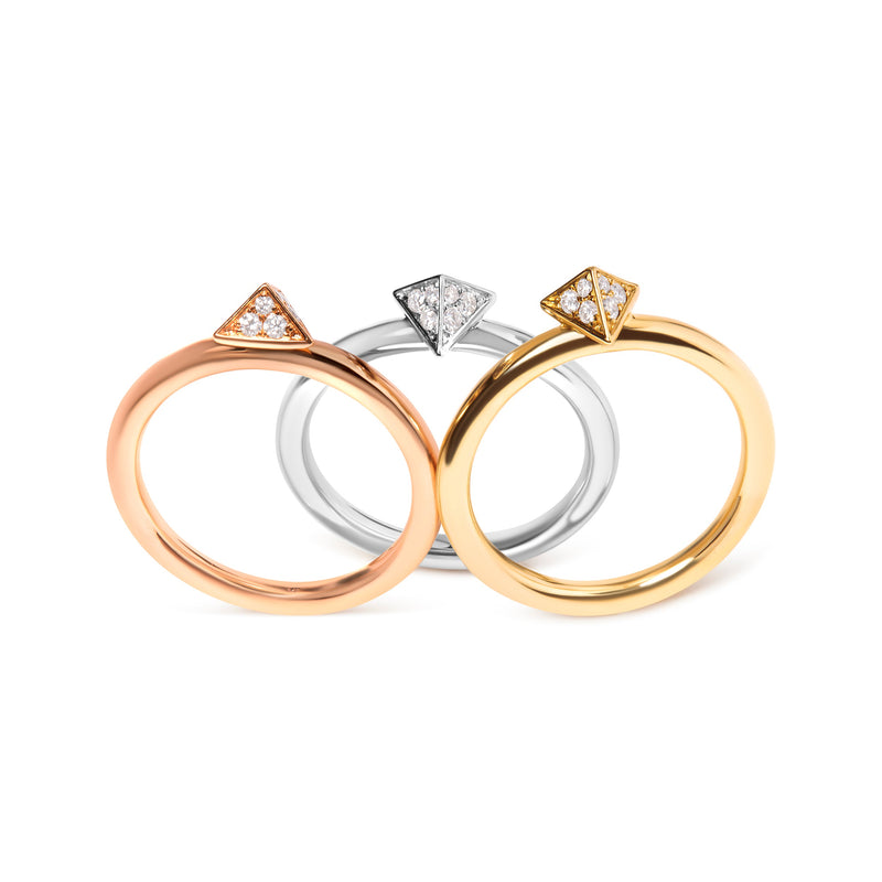Bids.com 14K Tri Color Gold 1/3 Cttw Diamond Pyramid Stackable Band Ring Set (G-H Color, SI1-SI2 Clarity) - Size 7 Rings