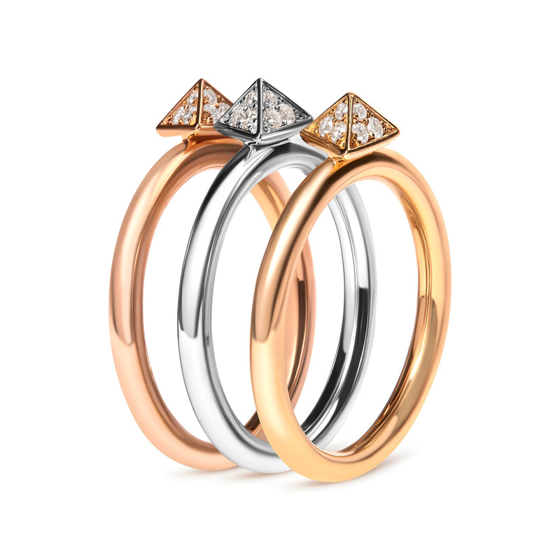 Bids.com 14K Tri Color Gold 1/3 Cttw Diamond Pyramid Stackable Band Ring Set (G-H Color, SI1-SI2 Clarity) - Size 7 Rings