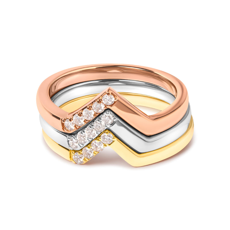 Bids.com 14K Gold 1/4 Cttw Diamond Geometrical Chevron V Stackable Band Ring Set (G-H Color, SI1-SI2 Clarity) - Size 7 Rings