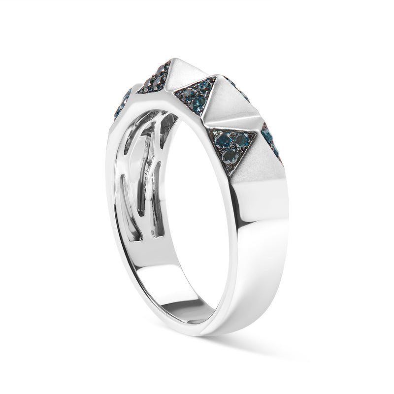Bids.com 14K White Gold 1/4 Cttw Treated Blue Diamond Pyramid Band Ring (Blue Color, SI1-SI2 Clarity)- Size 7 Rings