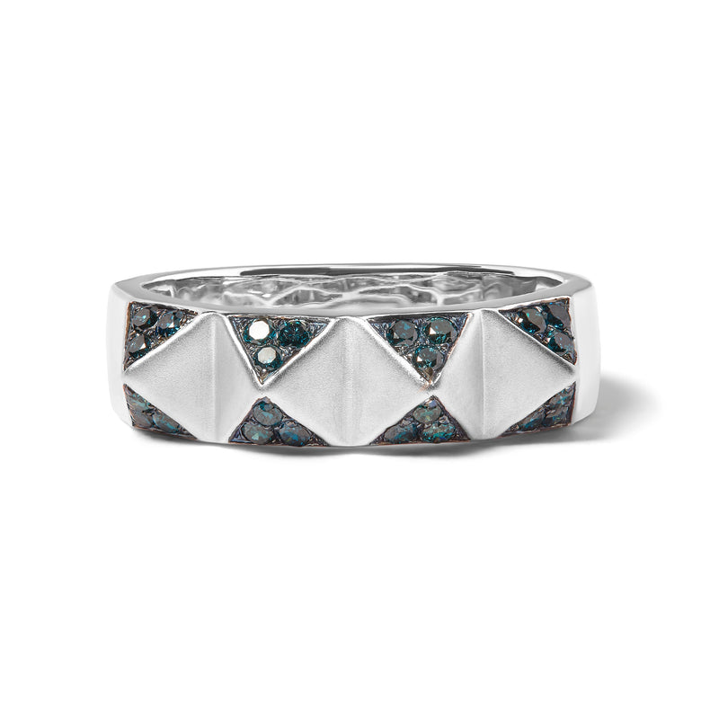 Bids.com 14K White Gold 1/4 Cttw Treated Blue Diamond Pyramid Band Ring (Blue Color, SI1-SI2 Clarity)- Size 7 Rings