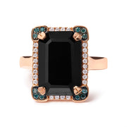 Bids.com 14K Rose Gold 15x10 MM Emerald-Cut Black Onyx and 1/5 Cttw Blue and White Diamond Halo Cocktail Ring (G-H Color, SI1-SI2 Clarity)- Size 7 Rings