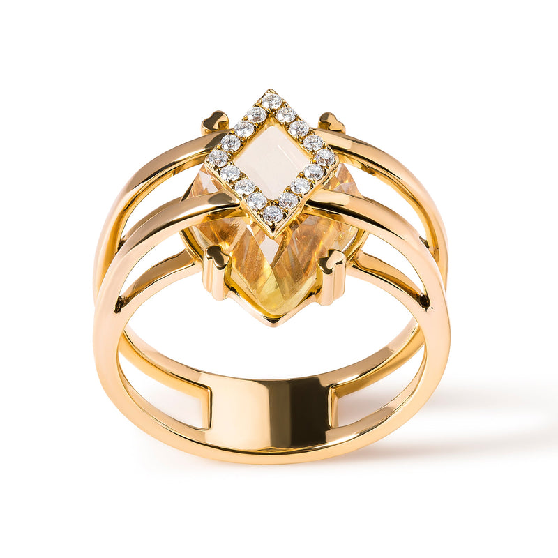 Bids.com 14K Yellow Gold 15x15 MM Marquise Cut Yellow Topaz and Diamond Accent Statement Cocktail Ring (G-H Color, SI1-SI2 Clarity) Rings