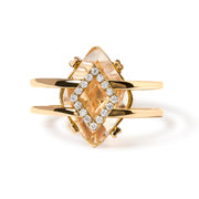 Bids.com 14K Yellow Gold 15x15 MM Marquise Cut Yellow Topaz and Diamond Accent Statement Cocktail Ring (G-H Color, SI1-SI2 Clarity) Rings
