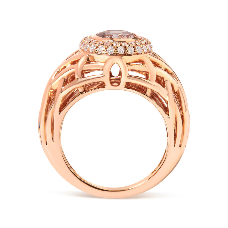 Bids.com 14K Rose Gold Oval Cut Light Pink Morganite and 3/8 Cttw Diamonds Halo and Basket Weave Cocktail Ring (G-H Color, SI1-SI2 Clarity) - Size 7 Rings