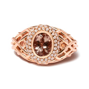 Bids.com 14K Rose Gold Oval Cut Light Pink Morganite and 3/8 Cttw Diamonds Halo and Basket Weave Cocktail Ring (G-H Color, SI1-SI2 Clarity) - Size 7 Rings