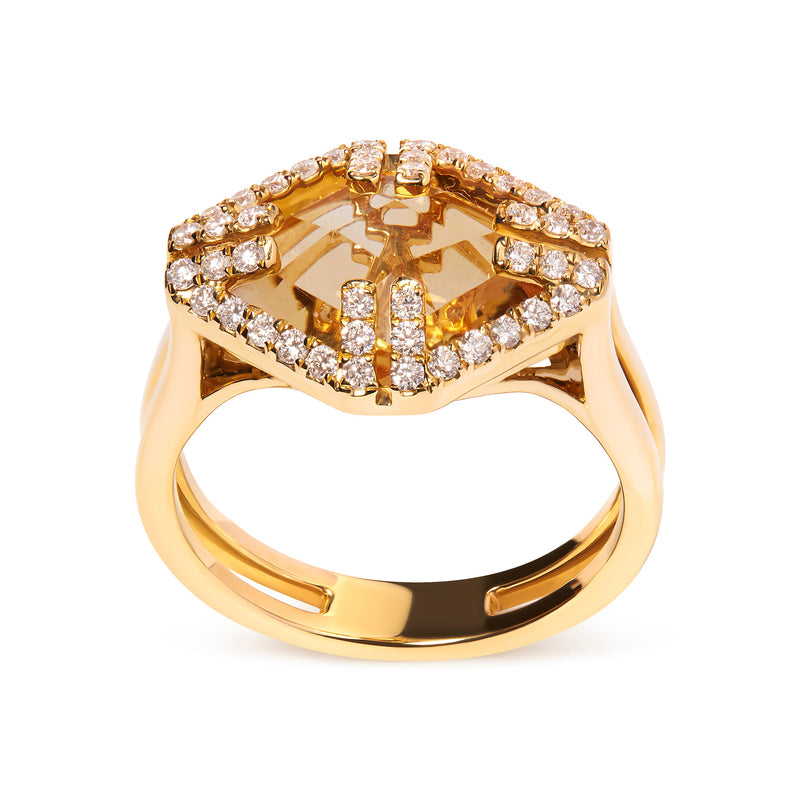 Bids.com 14K Yellow Gold Marquise-Cut Yellow Citrine and 1/3 Cttw Diamond Halo Cocktail Ring (G-H Color, SI1-SI2 Clarity) - Size 7 Rings
