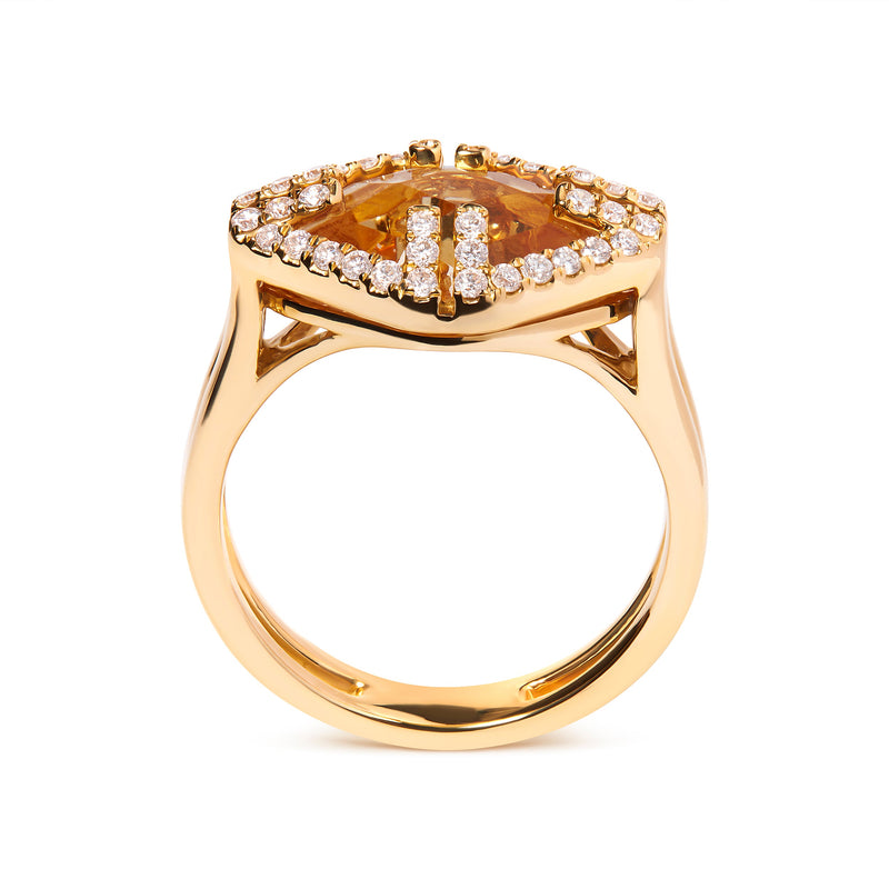 Bids.com 14K Yellow Gold Marquise-Cut Yellow Citrine and 1/3 Cttw Diamond Halo Cocktail Ring (G-H Color, SI1-SI2 Clarity) - Size 7 Rings