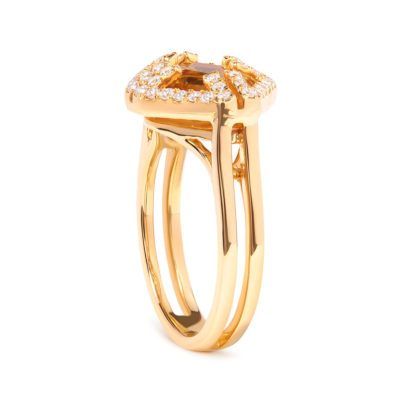 Bids.com 14K Yellow Gold Marquise-Cut Yellow Citrine and 1/3 Cttw Diamond Halo Cocktail Ring (G-H Color, SI1-SI2 Clarity) - Size 7 Rings