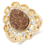 Bids.com 5.14 Carat Genuine Bronze Drusy and Citrine .925 Sterling Silver Ring Rings