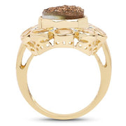 Bids.com 5.14 Carat Genuine Bronze Drusy and Citrine .925 Sterling Silver Ring Rings