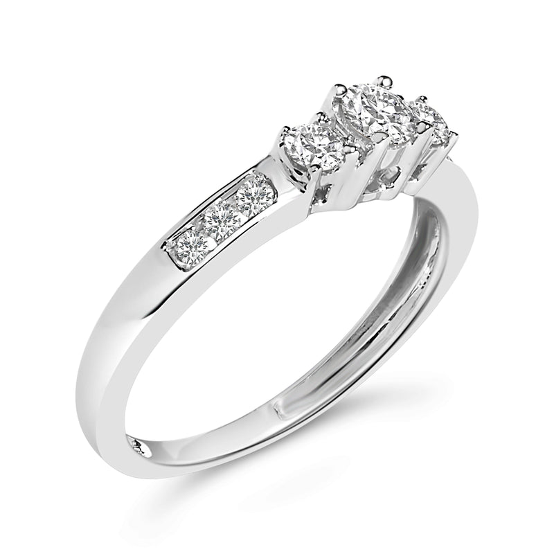 Bids.com 10K White Gold 1/2 Cttw Diamond Three Stone Ring Rings