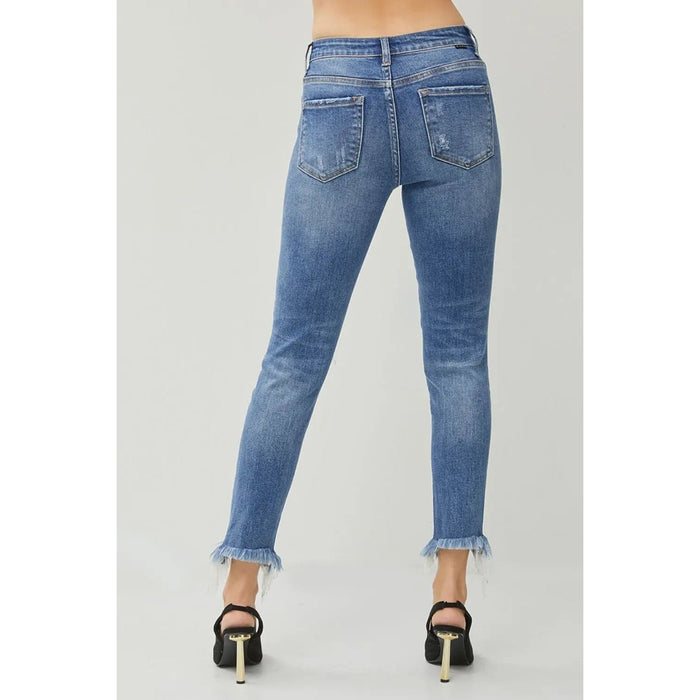 RISEN Distressed Frayed Hem Slim Jeans