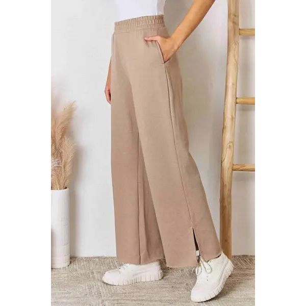 RISEN Wide Waistband Slit Wide Leg Pants