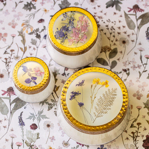 Rosy Rings Roman Lavender Large Pressed Floral Candle Pressed Floral Candles