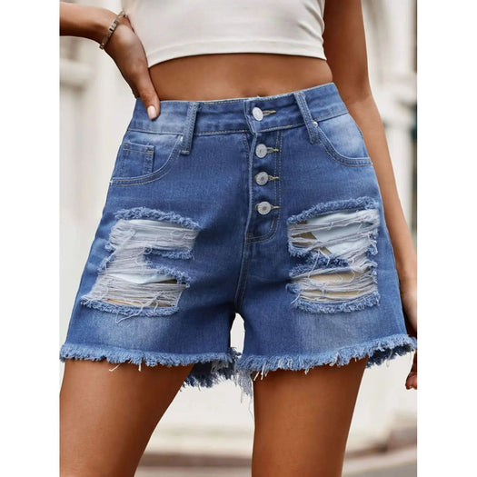 Raw Hem Denim Shorts with Pockets