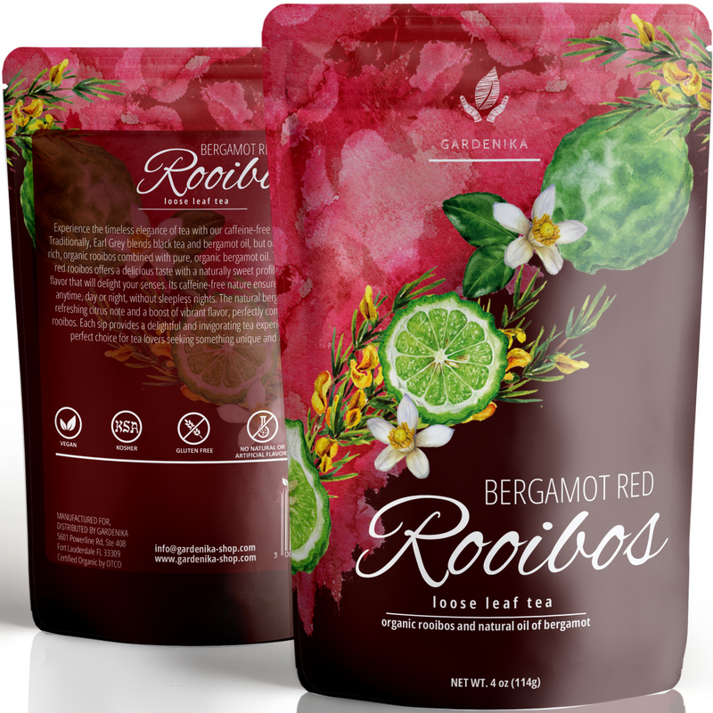 Gardenika Shop Bergamot Red Rooibos Loose Tea, Antioxidant Rich /w Bergamot Oil - Herbal & Caffeine-Free - Soothing & Comforting - Organic & Kosher Loose Leaf Tea