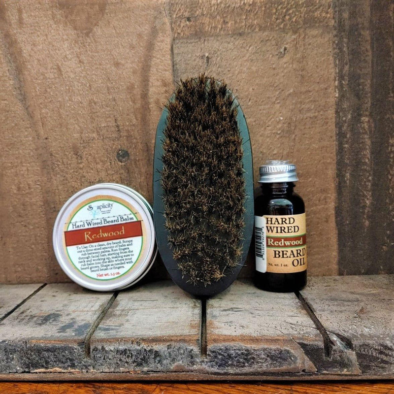 Soaplicity Beard-Pro Gift Set with Hard Wired Beard Oil, Balm, & Brush Bundles
