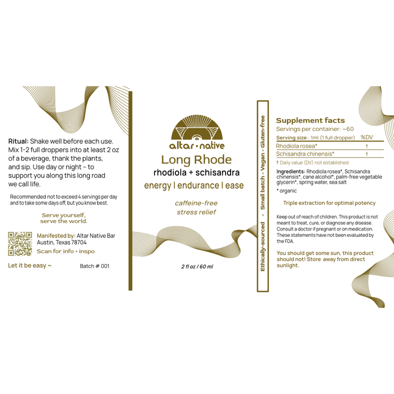 Altar Native (PRE-ORDER) Long Rhode ⟡ Rhodiola + Schisandra Adaptogen Drops Tincture