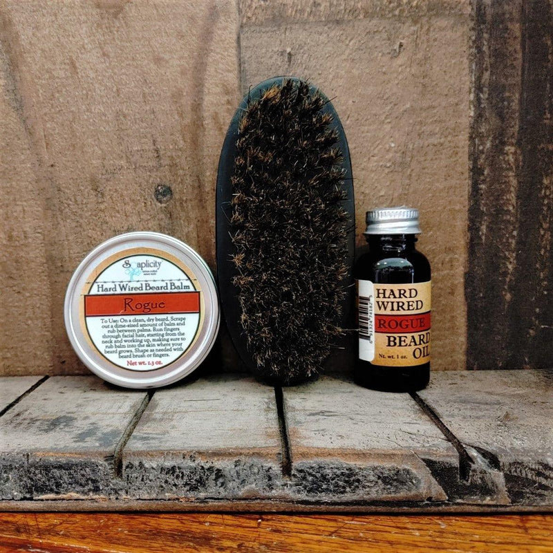 Soaplicity Beard-Pro Gift Set with Hard Wired Beard Oil, Balm, & Brush Bundles