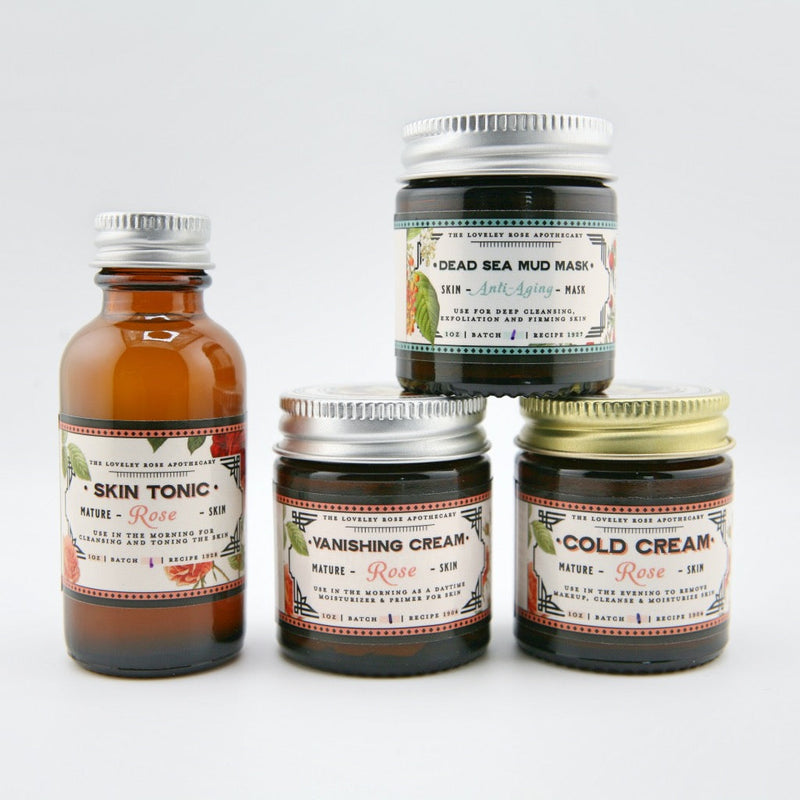 The Lovely Rose Apothecary Rose Travel Beauty Set Light Gray w/ Dead Sea Mud Mask - Anti-Aging