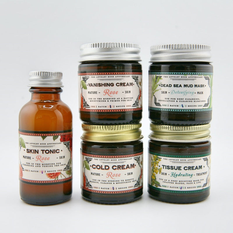 The Lovely Rose Apothecary Rose Travel Beauty Set Light Gray w/ Dead Sea Mud Mask - Detox + Tissue Cream