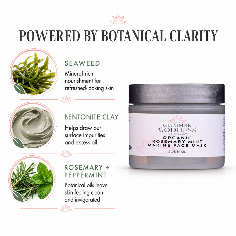 Glimmer Goddess® Organic Skin Care Organic Rosemary Mint Algae Face Mask for Acne & Rosacea Masks & Peels White Smoke