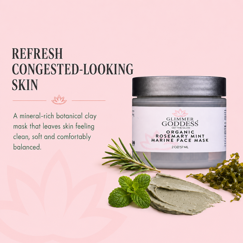 Glimmer Goddess® Organic Skin Care Organic Rosemary Mint Algae Face Mask for Acne & Rosacea Masks & Peels Misty Rose