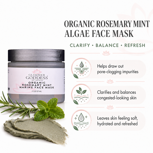 Glimmer Goddess® Organic Skin Care Organic Rosemary Mint Algae Face Mask for Acne & Rosacea Masks & Peels White Smoke