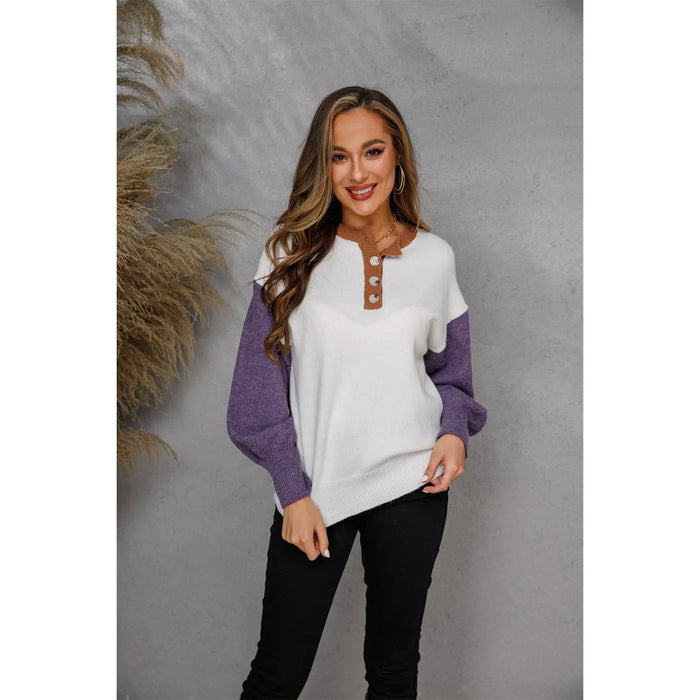 Round Neck Buttoned Knit Top