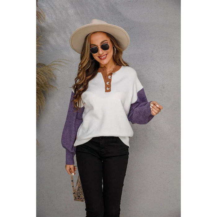 Round Neck Buttoned Knit Top