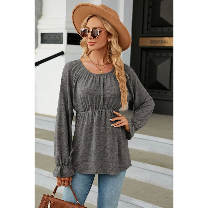 Scoop Neck Flounce Sleeve Blouse