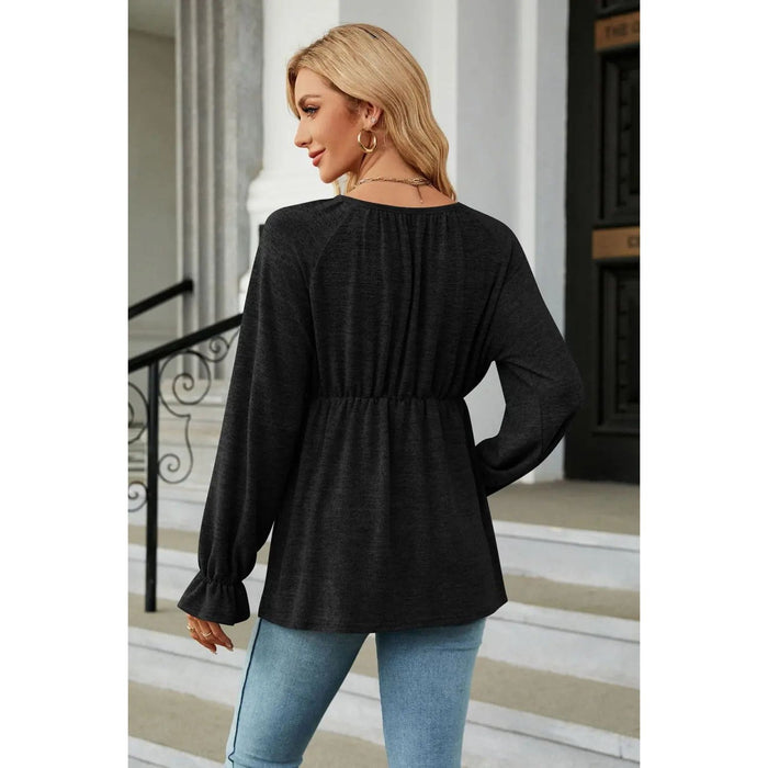 Scoop Neck Flounce Sleeve Blouse