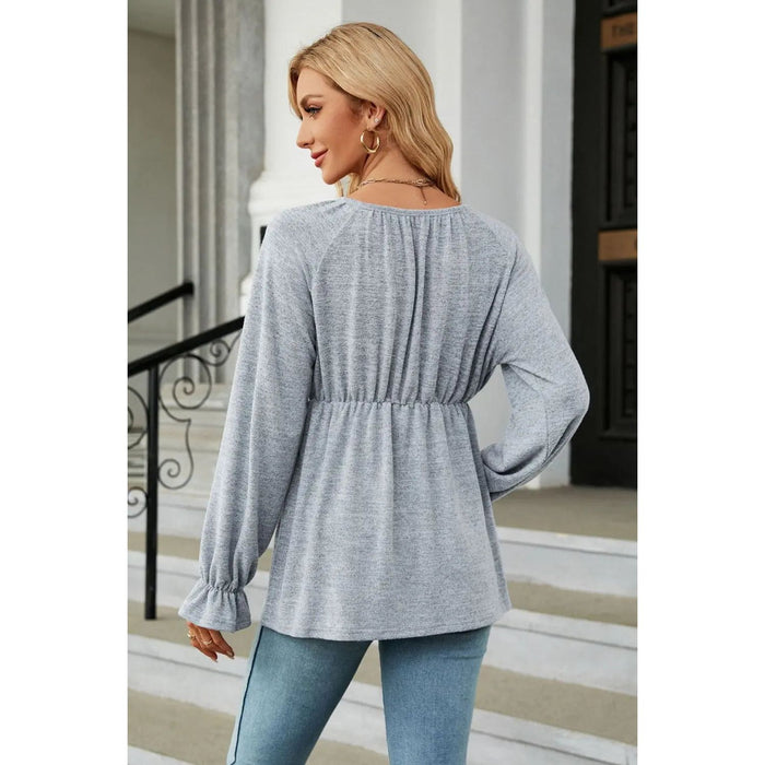 Scoop Neck Flounce Sleeve Blouse