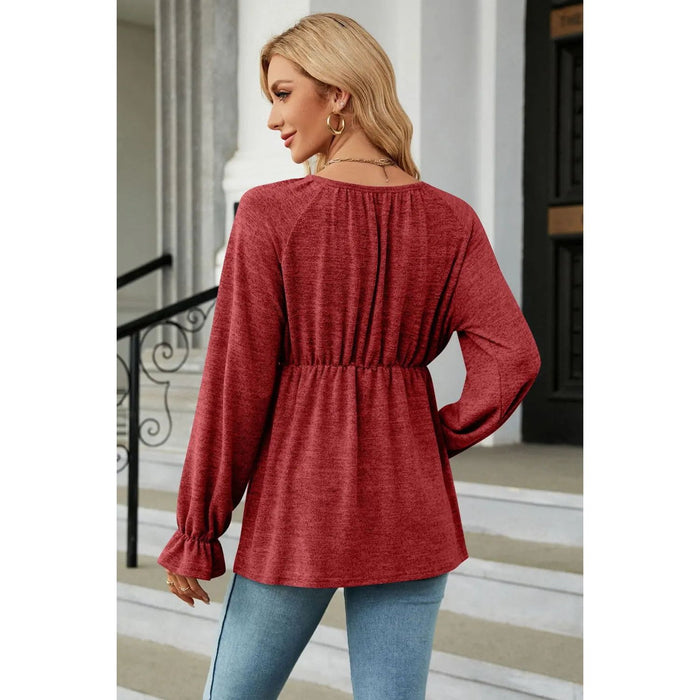 Scoop Neck Flounce Sleeve Blouse