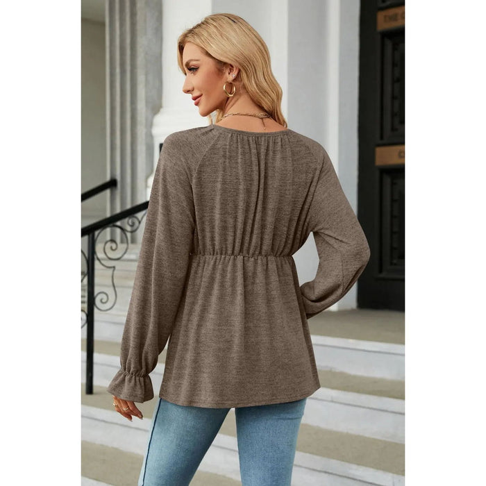 Scoop Neck Flounce Sleeve Blouse