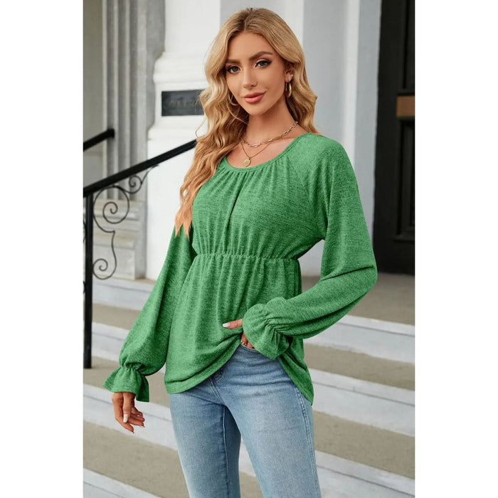 Scoop Neck Flounce Sleeve Blouse