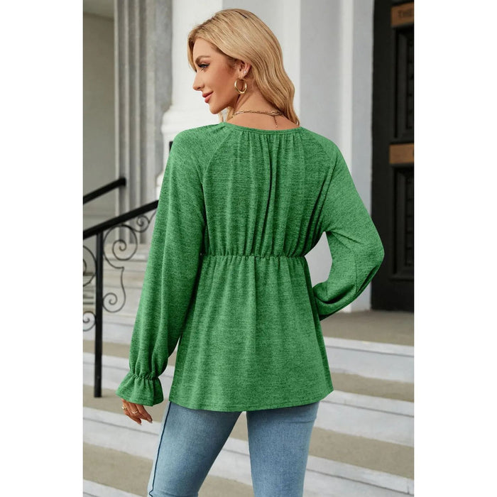 Scoop Neck Flounce Sleeve Blouse