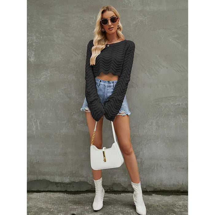 Round Neck Long Sleeve Cropped Sweater